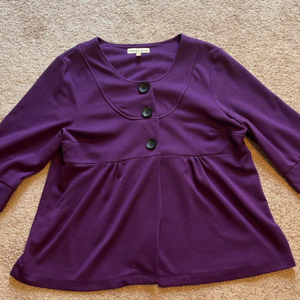 Notations Purple Ponte Knit Empire Waist Swing Blazer XL